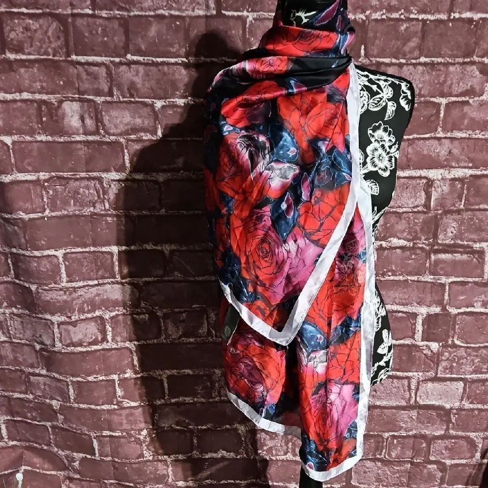 Vince Camuto Red and Purple Floral Scarf